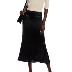 Gracia Textured Satin Fishtail Midi Skirt Black